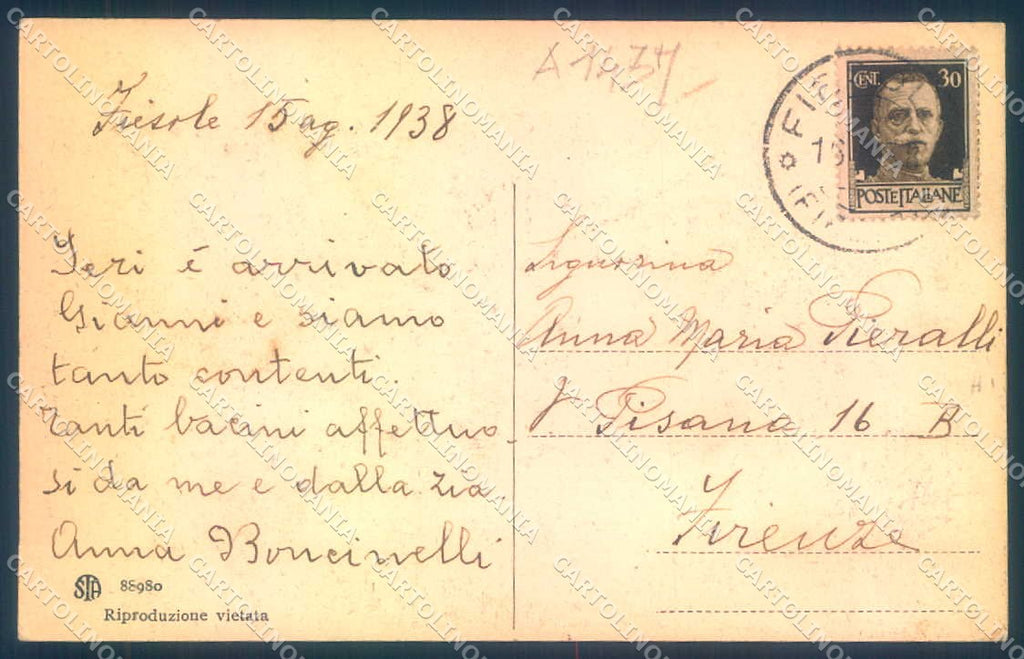 Firenze Fiesole Villa San Girolamo Ingresso Alterocca 88980 cartolina JK0461 – retro