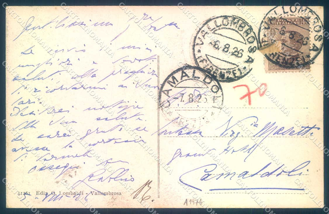 Firenze Vallombrosa Viale Torre Abbazia cartolina JK0681 – retro