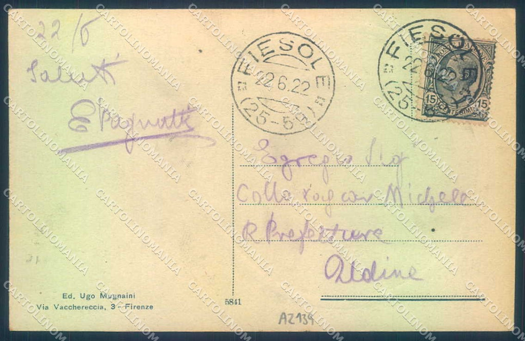 Firenze Fiesole Monumento Garibaldi Piazza Mino cartolina JK0719 – retro