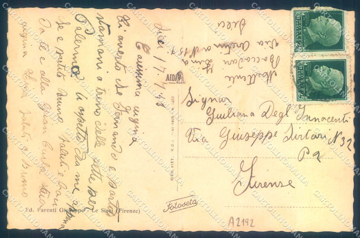 Firenze Le Sieci Villa Fonseca PIEGATA cartolina JK0752 – retro