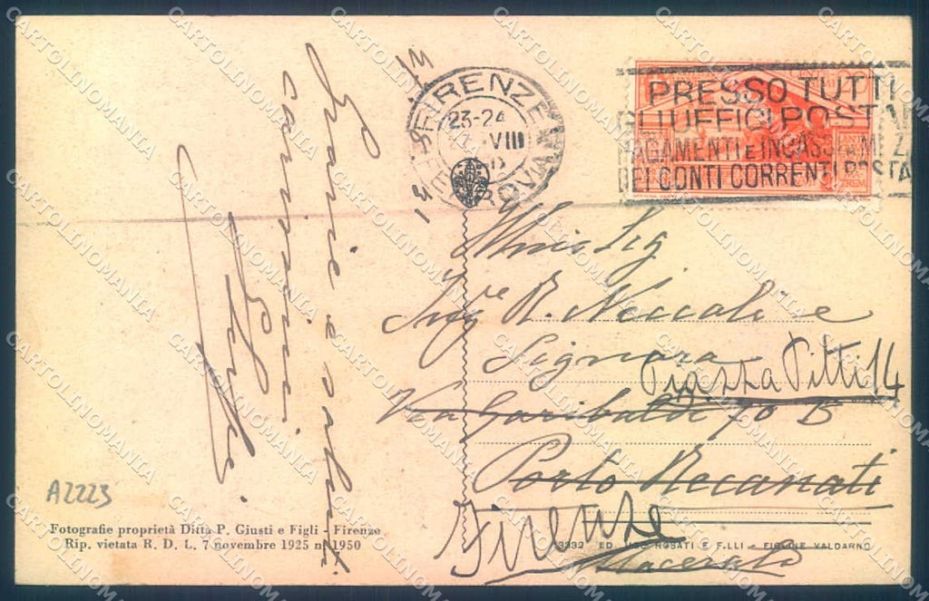 Firenze Figline Valdarno Palazzo Pretorio cartolina JK0762 – retro