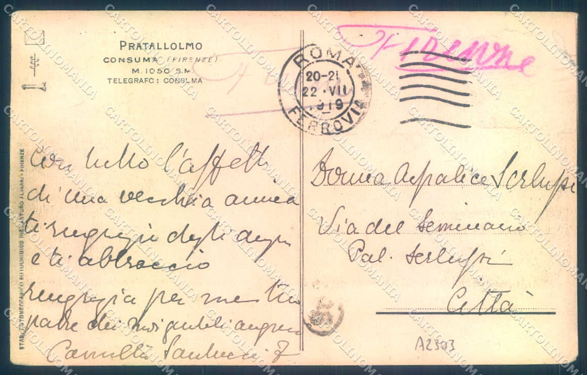Firenze Pratallolmo Consuma cartolina JK0793 – retro