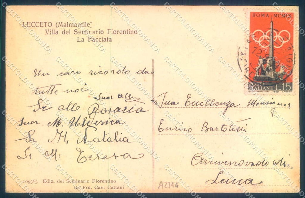 Firenze Lecceto Seminario Fiorentino cartolina JK0796 – retro