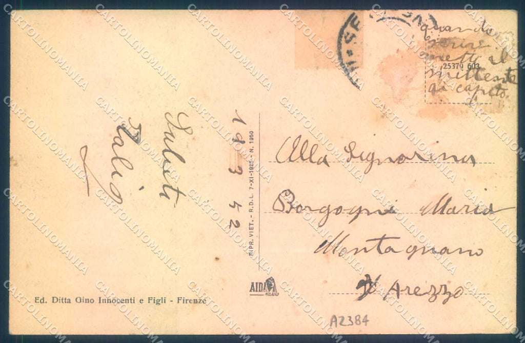 Firenze Settignano Piazza Desiderio Monumento RIPARATA cartolina JK0831 – retro