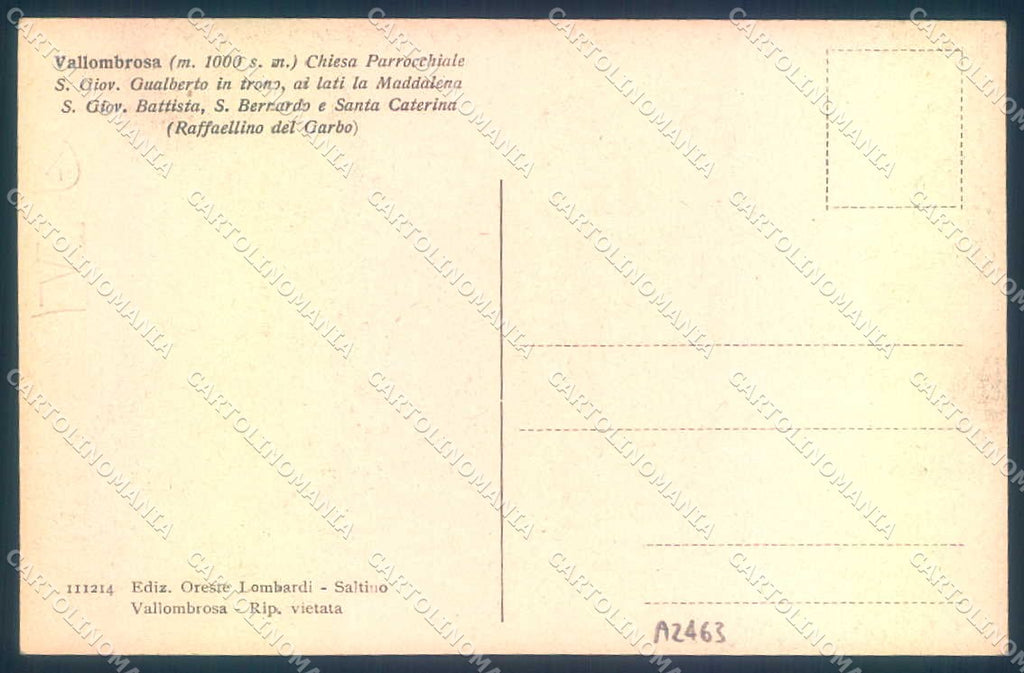 Firenze Vallombrosa Chiesa Parrocchiale San Giovanni Gualberto cartolina JK0858 – retro
