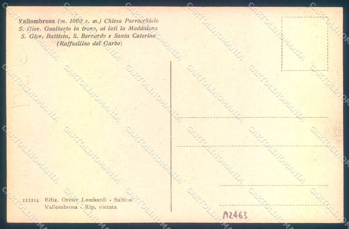Firenze Vallombrosa Chiesa Parrocchiale San Giovanni Gualberto cartolina JK0858 – retro