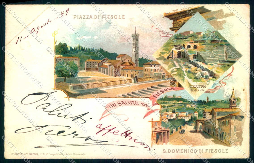 Firenze Fiesole San Domenico saluto da Richter PIEGA ANGOLO cartolina JK0922 – fronte