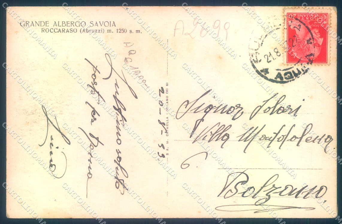 L'Aquila Roccaraso Grande Albergo Savoia PIEGA Foto cartolina  JK0969 – retro