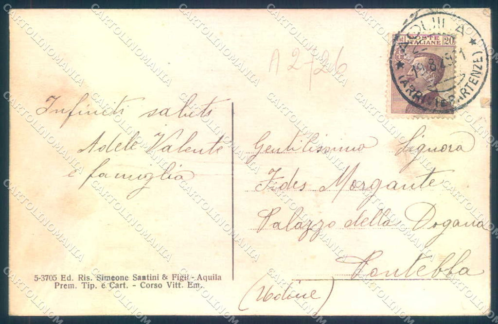L'Aquila Città Palazzo Poste Telegrafi cartolina JK0980 – retro