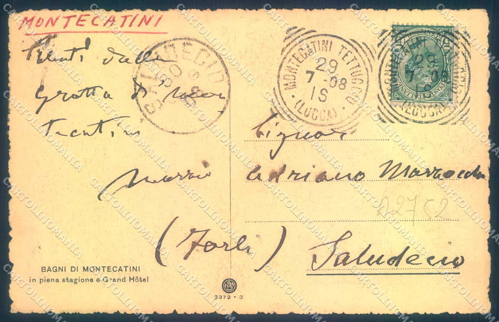 Pistoia Montecatini Bagni Grand Hotel cartolina JK0989 – retro