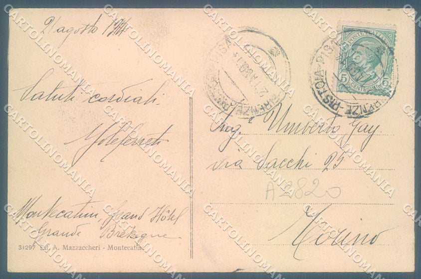 Pistoia Montecatini Loggiato Verdi Torretta cartolina JK1010 – retro