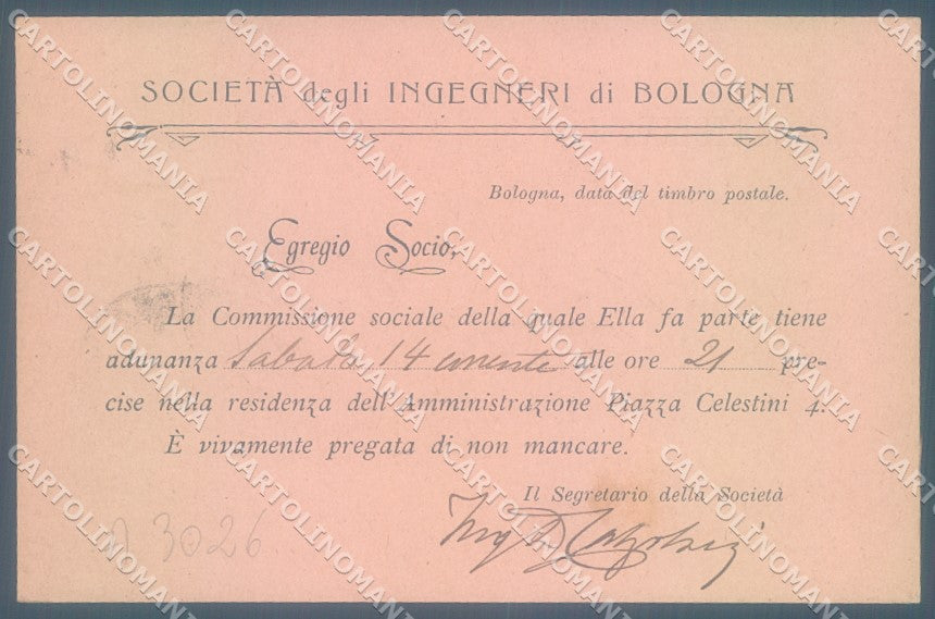 Bologna Città Società Ingegneri cartolina commerciale JK1111 – retro