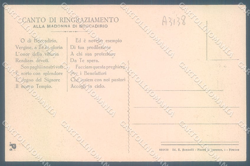 Bologna Baragazza Santuario Boccadirio ricordo di cartolina JK1149 – retro