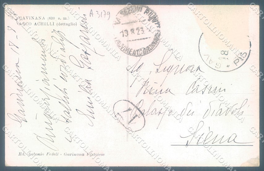 Pistoia San Marcello Pistoiese Gavinana Arco Achilli ABRASA cartolina JK1164 – retro