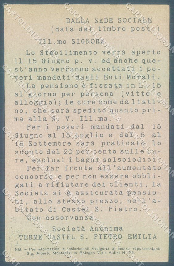 Bologna Castel San Pietro cartolina commerciale JK1199 – retro