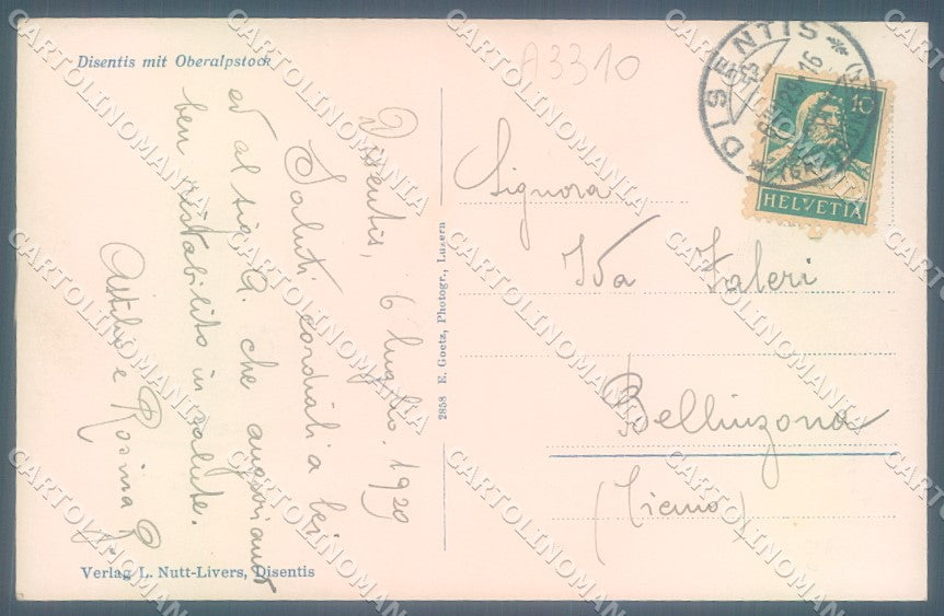 Svizzera Swiss Canton Grigioni Disentis Foto PIEGA ANGOLO cartolina JK1220 – retro
