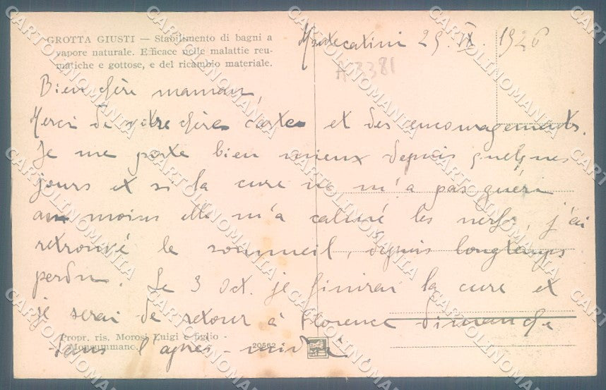 Pistoia Montecatini Monsummano Grotta Giusti Modiano 20562 cartolina JK1250 – retro