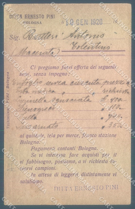 Bologna Città Ditta Ernesto Pini commerciale cartolina JK1368 – retro