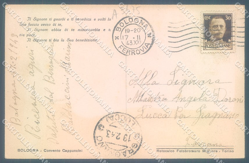 Bologna Città Convento Cappuccini Cenacolo Francescano cartolina JK1369 – retro