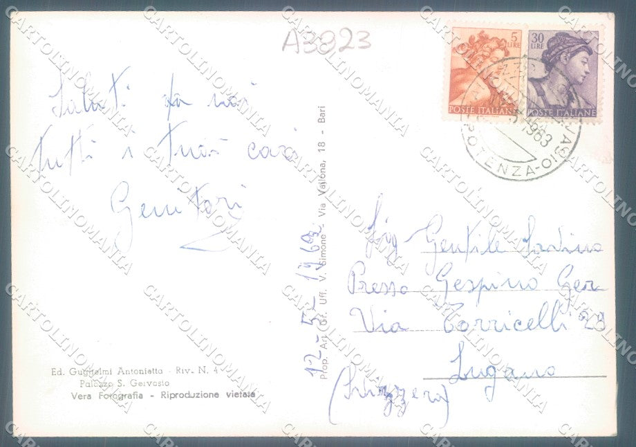 Potenza Palazzo S. Gervasio Chiesa S. Antonio saluti da Foto FG cartolina JK1448 – retro