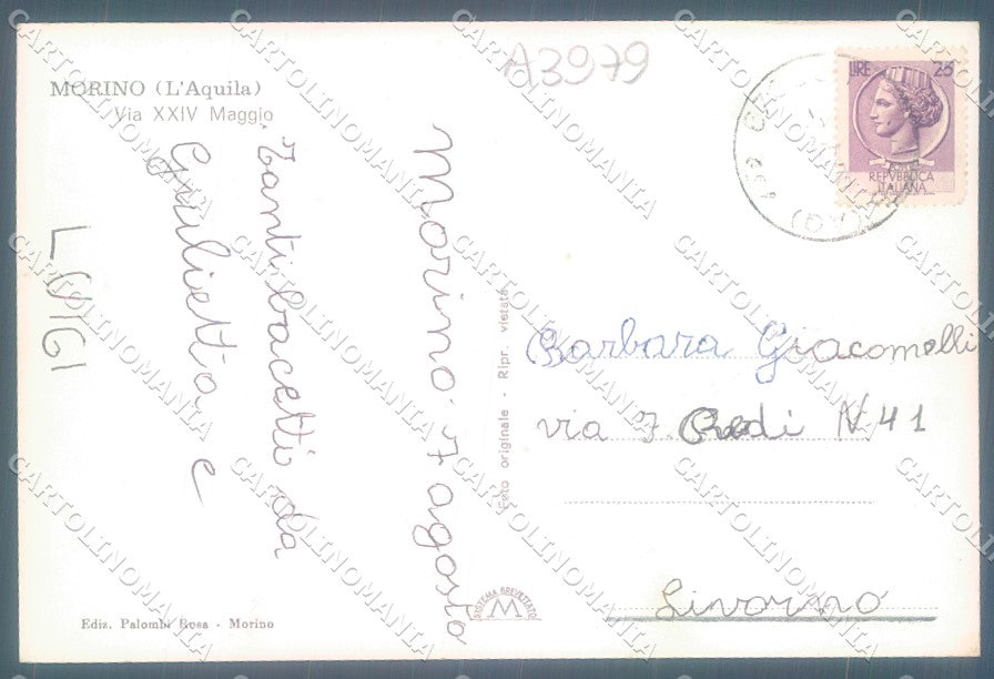 L'Aquila Morino Via XXIV Maggio Foto FG cartolina JK1471 – retro