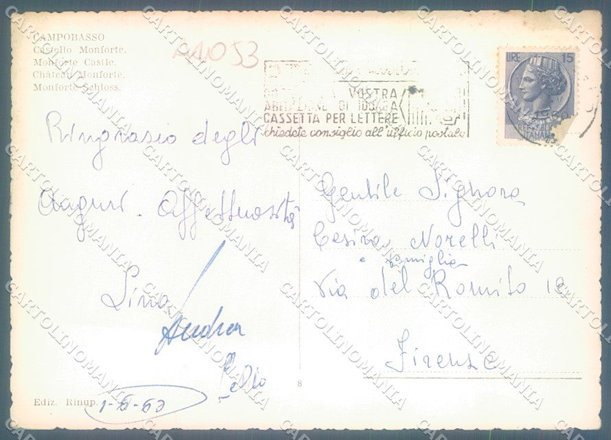Campobasso Città Castello Monforte Foto FG cartolina JK1504 – retro