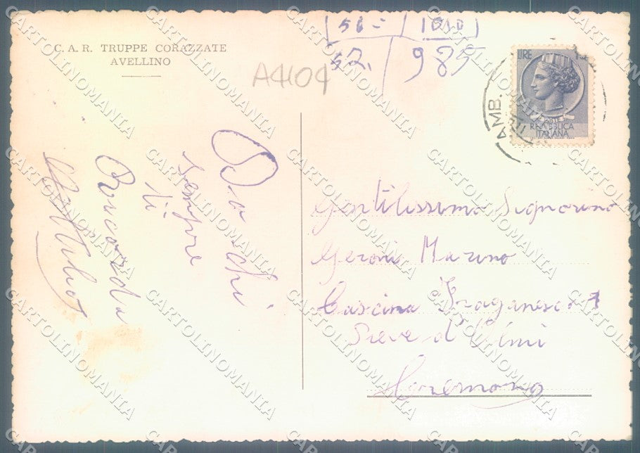 Avellino Città Militari Truppe Corazzate saluti da Foto FG cartolina JK1527 – retro