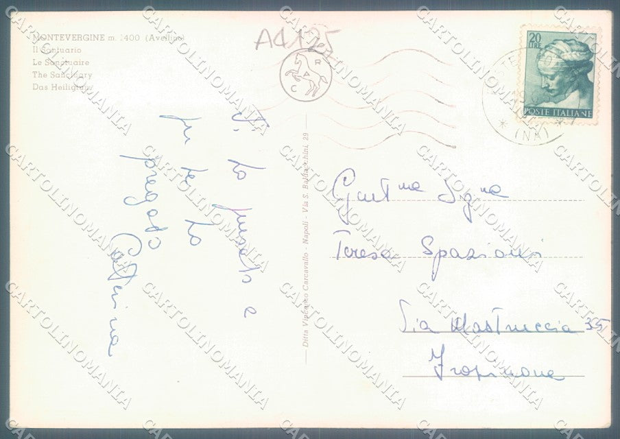 Avellino Montevergine Santuario saluti da Foto FG cartolina JK1534 – retro