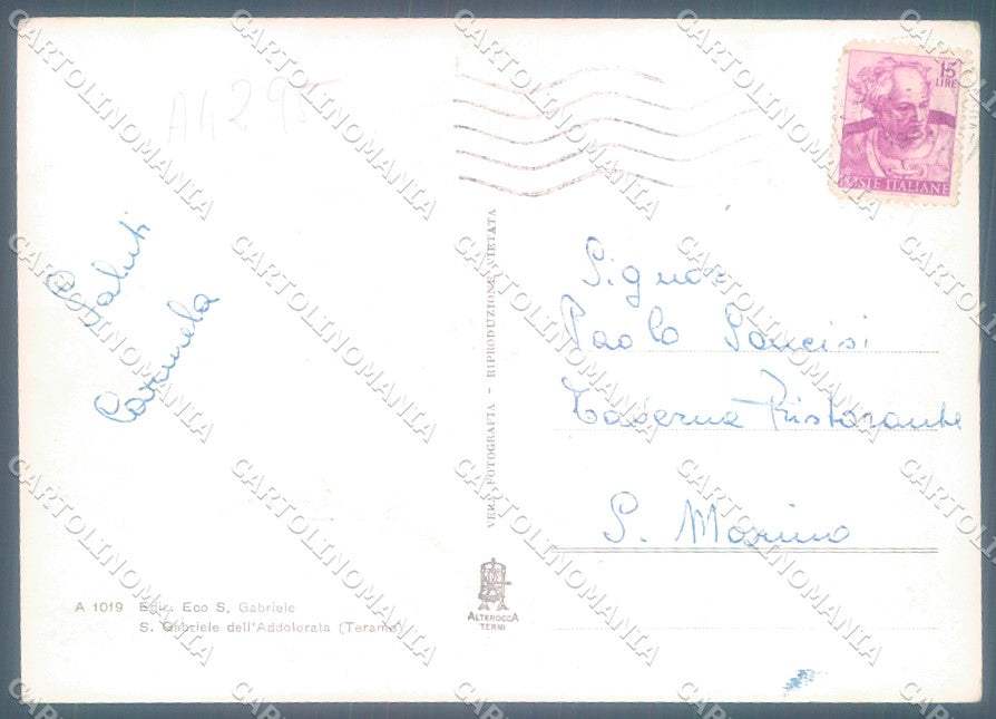 Teramo Città S. Gabriele Santuario Alterocca 1019 Foto FG cartolina JK1588 – retro