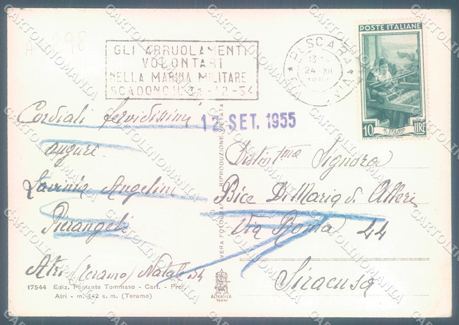 Teramo Atri Villa Umberto I Foto FG cartolina JK1589 – retro