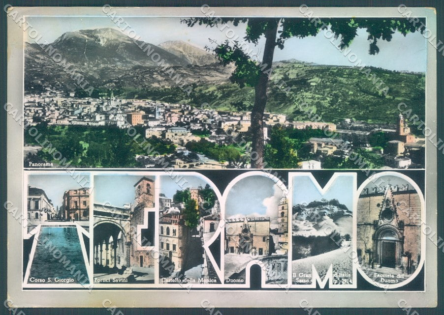 Teramo Città Gran Sasso Duomo Castello Monica PIEGA Foto FG cartolina JK1599 – fronte