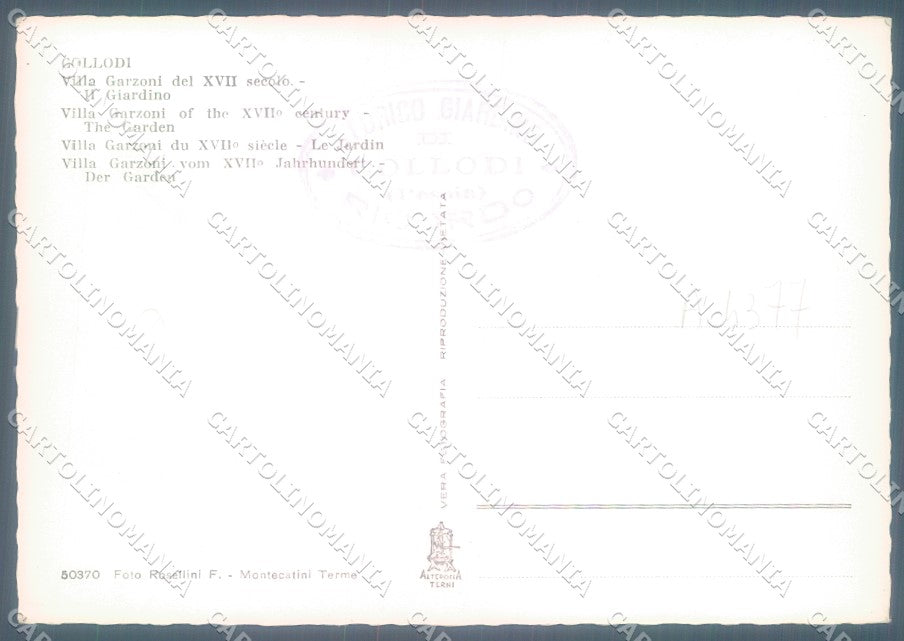 Pistoia Pescia Collodi Villa Garzoni Alterocca 50370 Foto FG cartolina JK1635 – retro