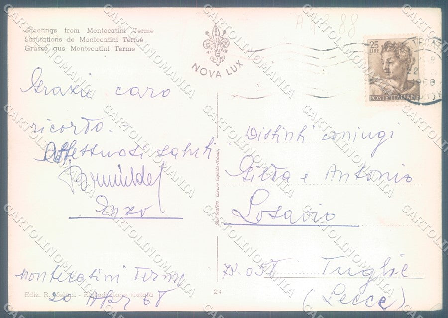 Pistoia Montecatini Terme saluti da FG cartolina JK1642 – retro