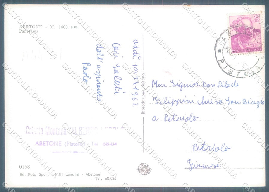Pistoia Abetone Foto FG cartolina JK1665 – retro