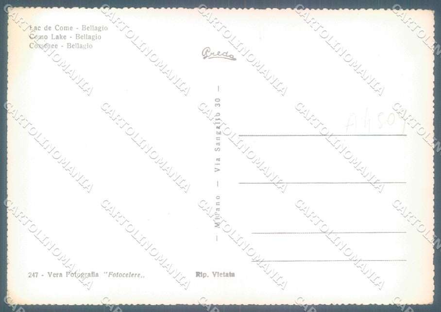 Como Bellagio Lago di PIEGHINA Foto FG cartolina JK1690 – retro