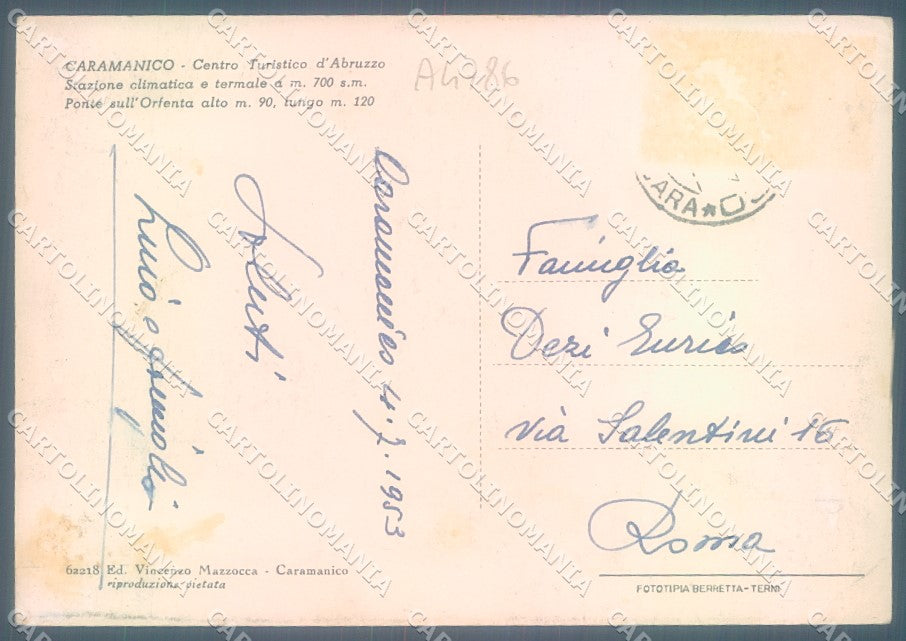 Pescara Caramanico Ponte sull'Orfenta PIEGA ANGOLO FG cartolina JK1787 – retro