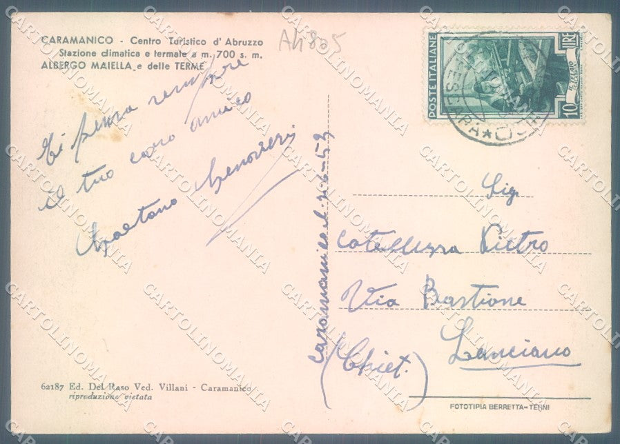 Pescara Caramanico Albergo Maiella FG cartolina JK1794 – retro