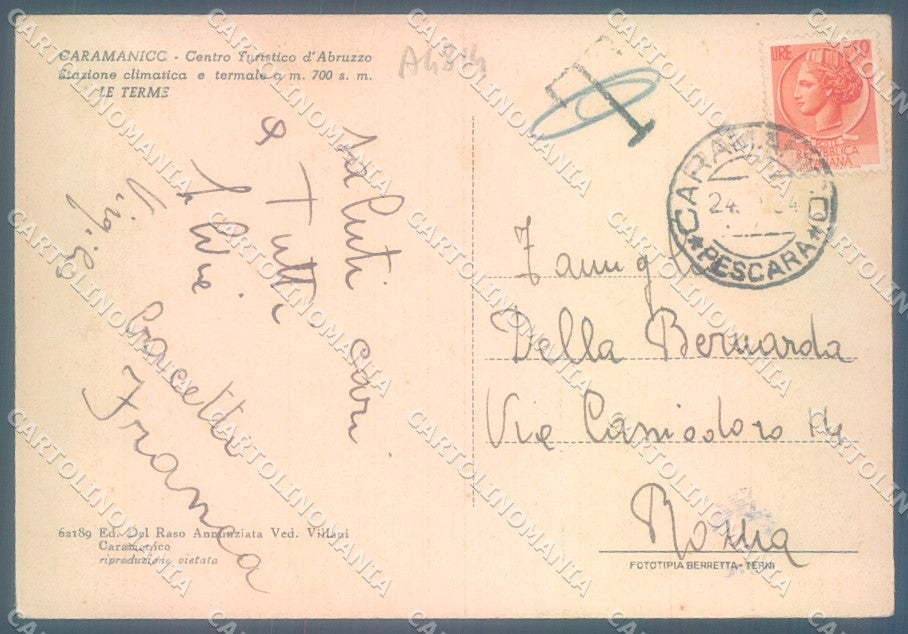 Pescara Caramanico Terme PIEGA FG cartolina JK1799 – retro