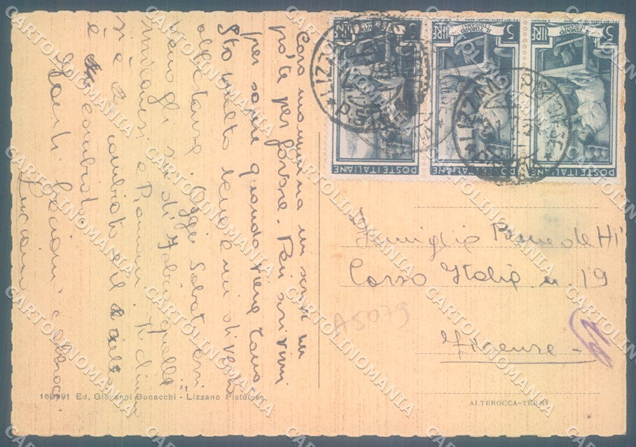 Pistoia Lizzano Pistoiese Pensione La Pace Alterocca 160991 FG cartolina JK1907 – retro