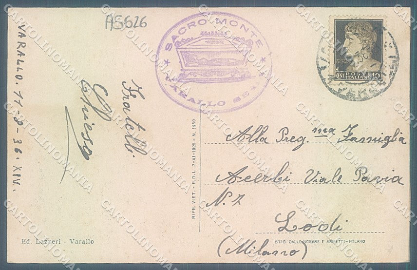 Vercelli Varallo Valsesia Collegiata San Gaudenzio cartolina JK2062 – retro