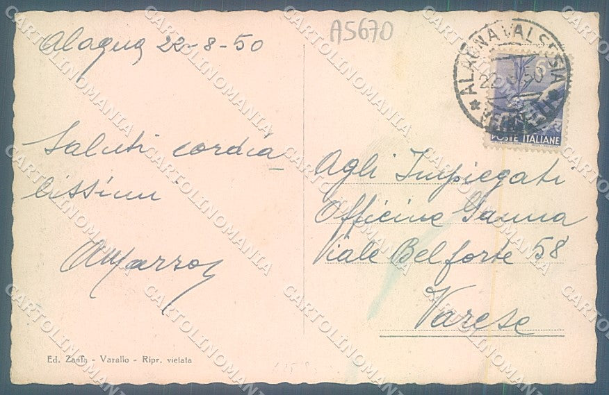 Vercelli Alagna Valsesia Corno Bianco cartolina JK2083 – retro