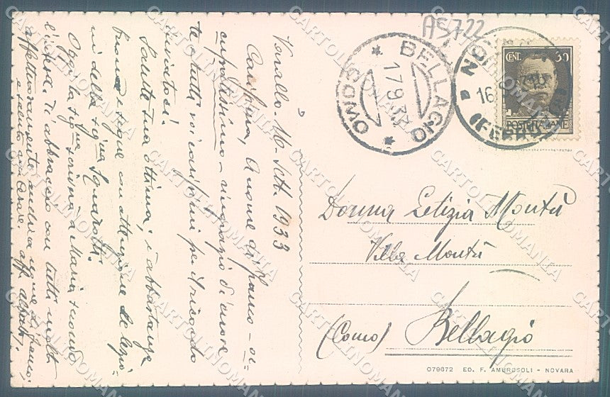 Vercelli Varallo Valsesia Villa Costantino Durio cartolina JK2102 – retro
