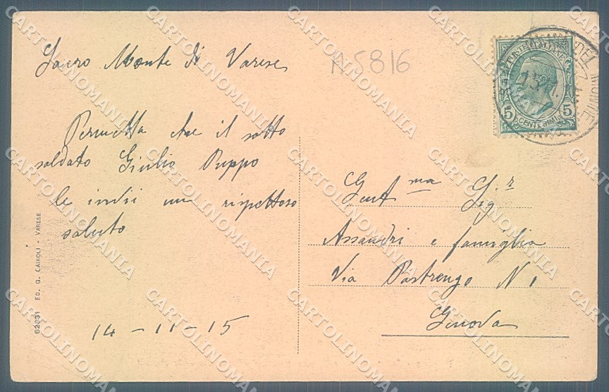 Varese Città Sacro Monte PIEGA ANGOLO cartolina JK2161 – retro