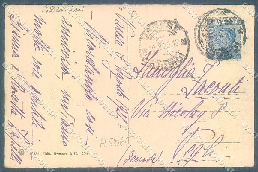 Varese Città Sacro Monte Funicolare Brunner 16984 PIEGHINA cartolina JK2200 – retro