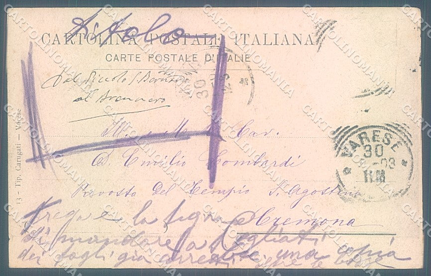 Varese Città Sacro Monte Conventino cartolina JK2230 – retro