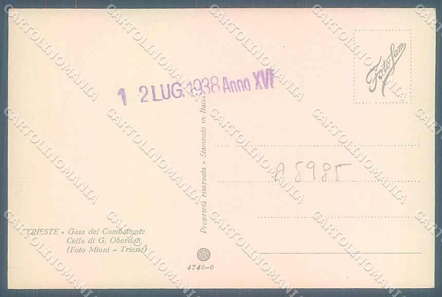 Trieste Città Casa del Combattente Foto cartolina JK2264 – retro