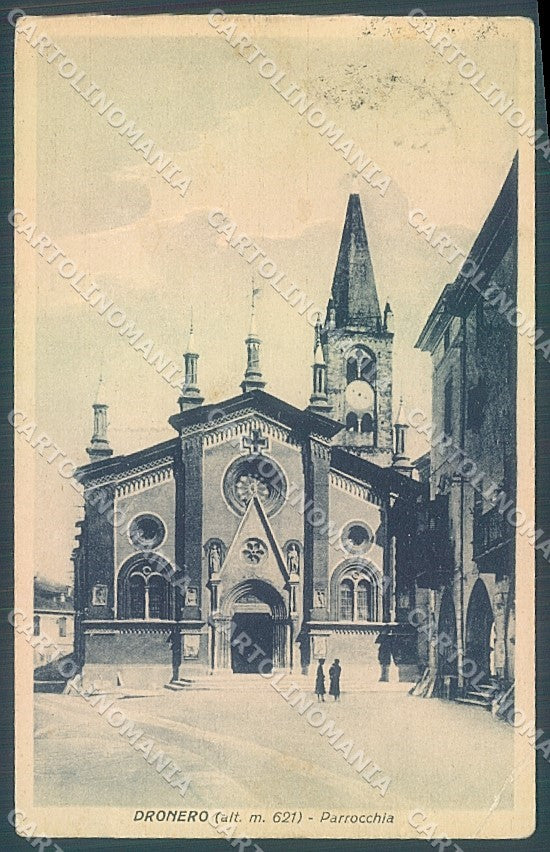 Cuneo Dronero Chiesa PIEGA ANGOLO cartolina JK2463 – fronte