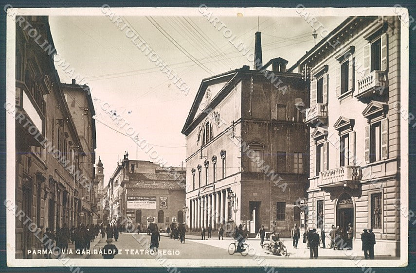 Parma Città Teatro Regio Via Garibaldi RETRO ABRASO Foto cartolina JK2564 – fronte