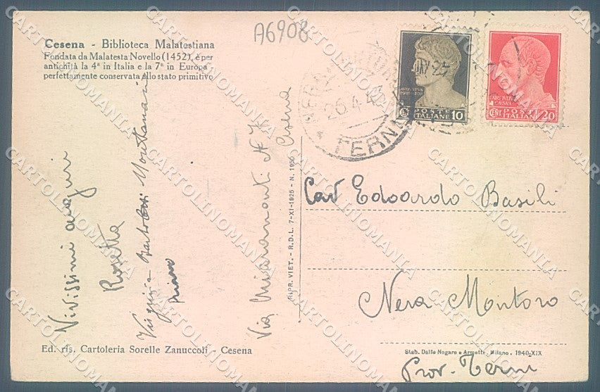 Forlì Cesena Biblioteca Malatestiana cartolina JK2631 – retro