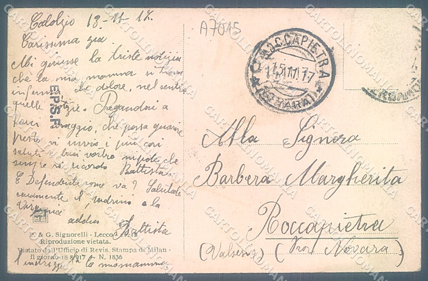 Lecco Calolzio Modiano 1836 ABRASA cartolina JK2674 – retro